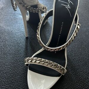 Giuseppe Zanotti Black and White Heels with Silver Chain